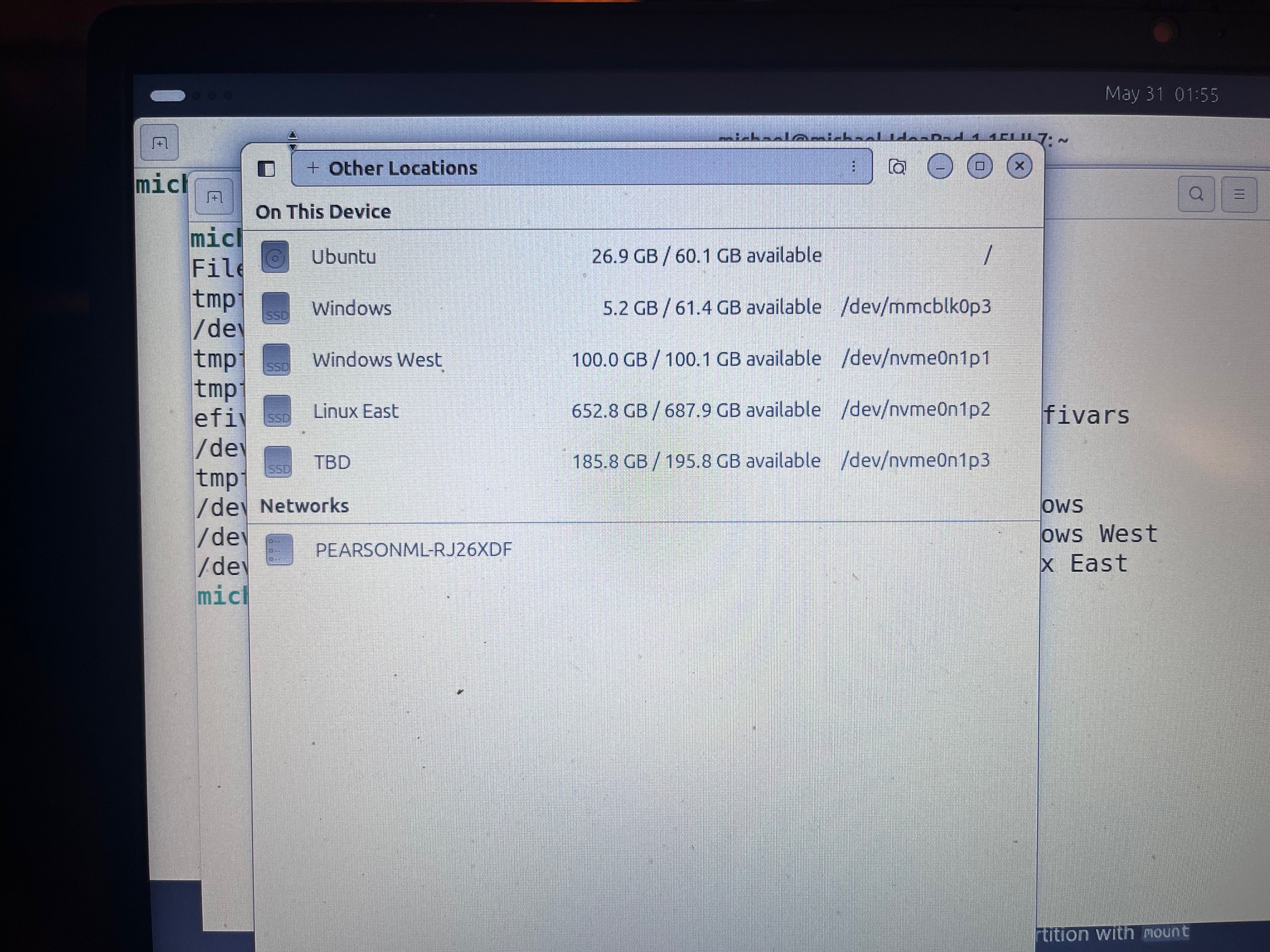 File manager view of all disks in Ubuntu